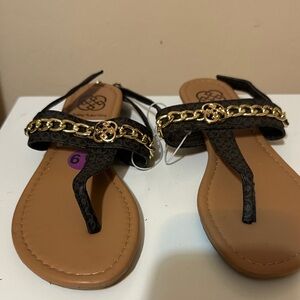 Beverly Hills Polo Club Black and Gold Chain Sandals